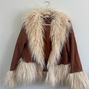 Brown/Orange and Cream Faux Fur Cur-dory Women's Jacket